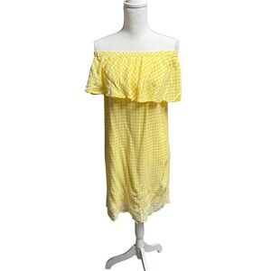 Old Navy Yellow/white gingham On/Off-Shoulder sundress size small